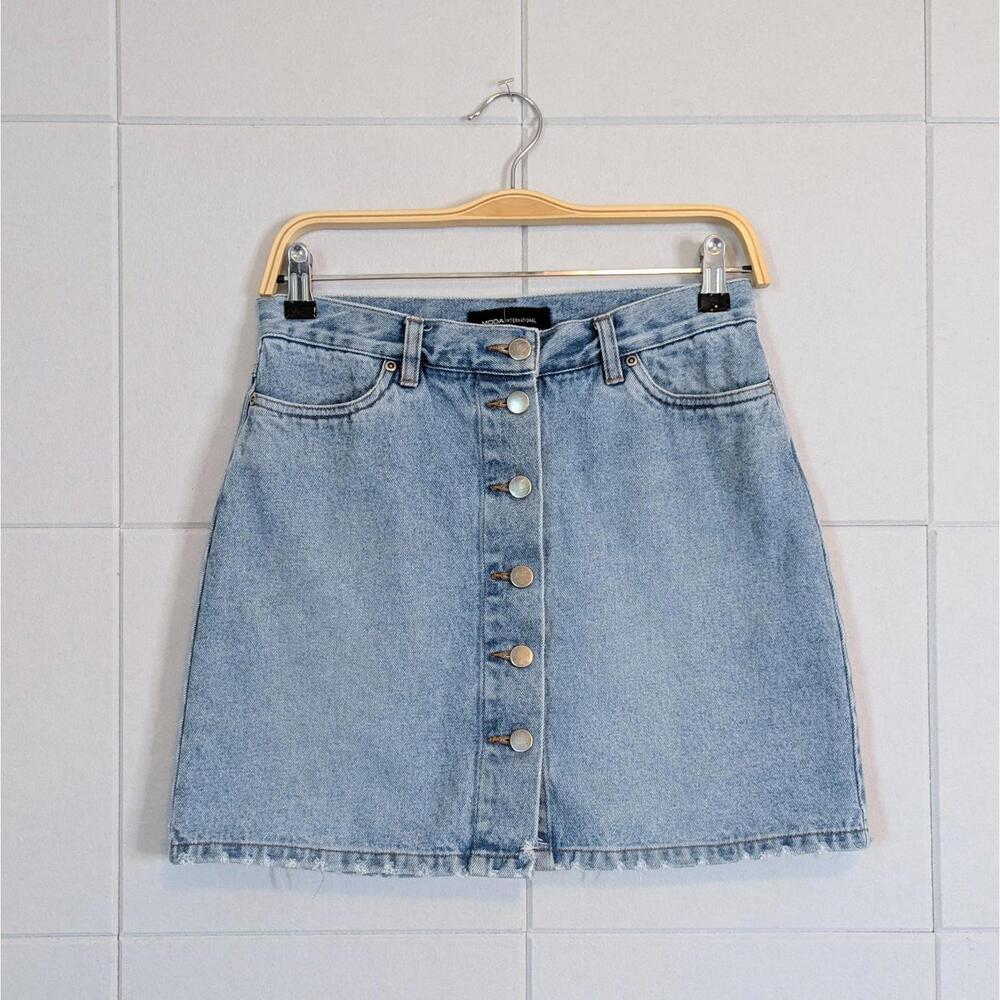 Vintage 90s Moda International button front denim mini skirt